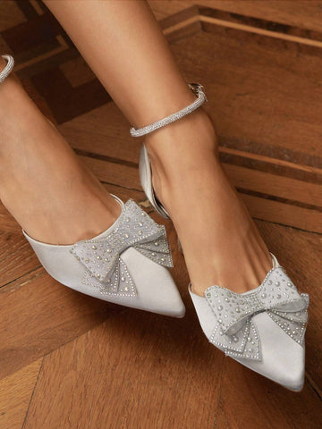 Pointed Toe Glitter Bow Decor High Heel Ladies' Dress Shoes
