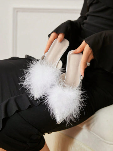 Pointed Toe Low Heel Slip On Fluffy Decor Stylish & Comfortable Spring/Fall