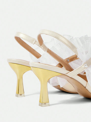 Pointed Toe Pearl Strap Backless High Heel Ladies' Pumps