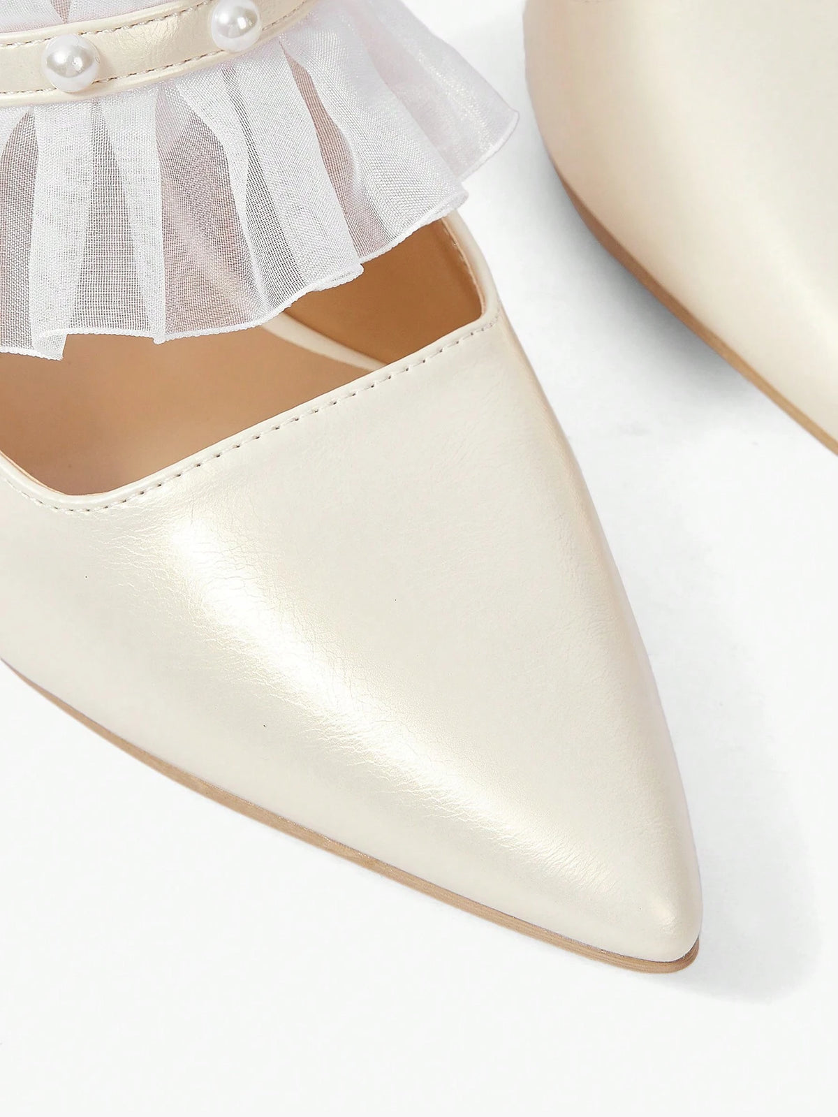 Pointed Toe Pearl Strap Backless High Heel Ladies' Pumps