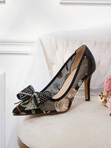Sexy Pointed Toe Women High Heels Mesh Shoes, Elegant Comfortable & Versatile Fashion Pumps Fall