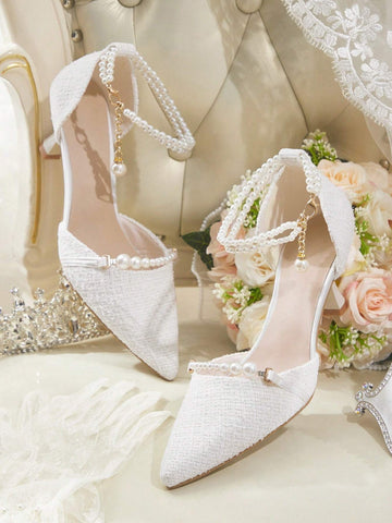 Women Vintage Embroidery Pointed Toe Slip-On Pumps