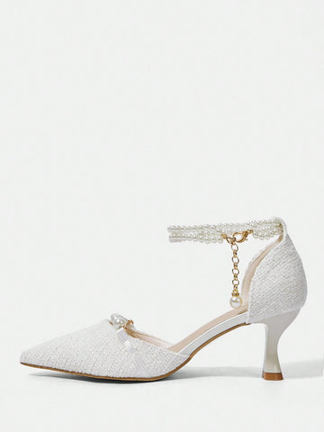 Women Vintage Embroidery Pointed Toe Slip-On Pumps