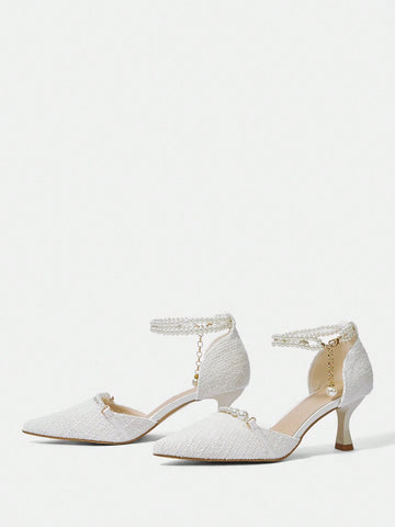 Women Vintage Embroidery Pointed Toe Slip-On Pumps