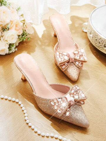 Women's Fashion Elegant Rhinestone Bow Decor High Heel Pumps