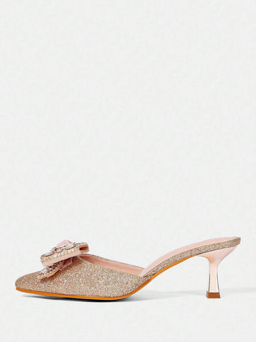 Women's Fashion Elegant Rhinestone Bow Decor High Heel Pumps