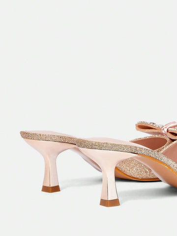 Women's Fashion Elegant Rhinestone Bow Decor High Heel Pumps