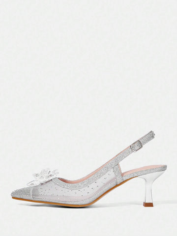 Women's Fashion Elegant Rhinestone Embellished 3D Flower Decor High Heel Pumps