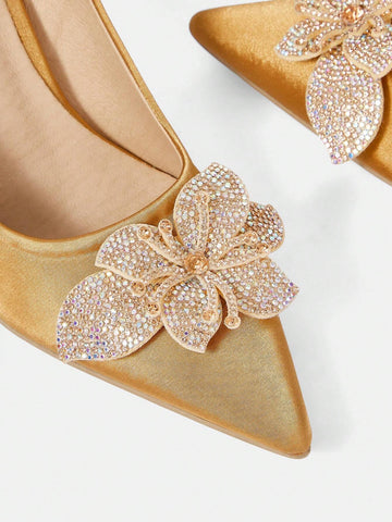 Women's Pointed Toe Floral Embellished Minimalist High Heel Pumps,