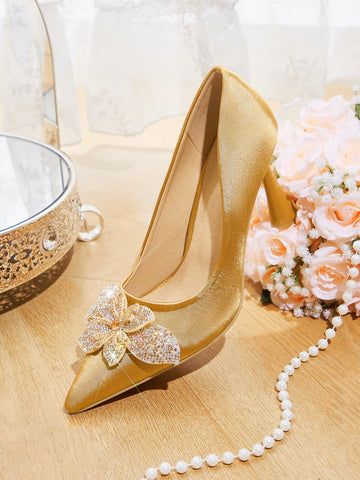 Women's Pointed Toe Floral Embellished Minimalist High Heel Pumps,