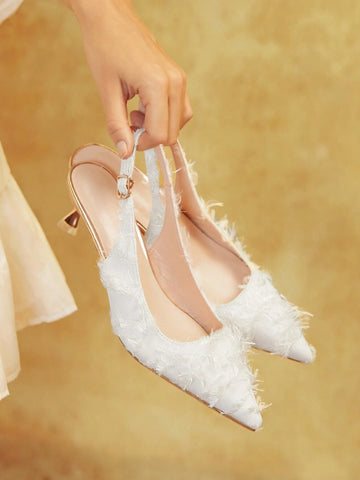 Women's Pointy Toe Faux Fur Decorated Fashion High Heel