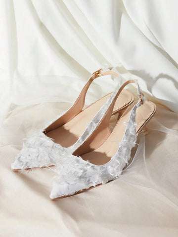 Women's Pointy Toe Faux Fur Decorated Fashion High Heel