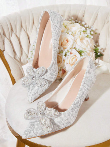 Women's Retro Embroidery Pointed Toe High Heel Slingback Pumps