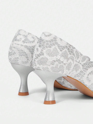 Women's Retro Embroidery Pointed Toe High Heel Slingback Pumps