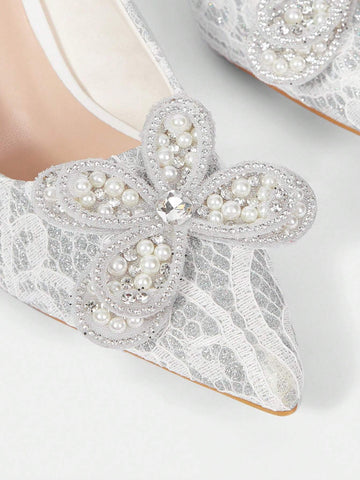 Women's Retro Embroidery Pointed Toe High Heel Slingback Pumps