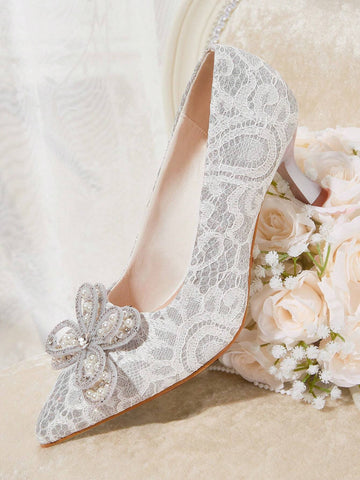 Women's Retro Embroidery Pointed Toe High Heel Slingback Pumps