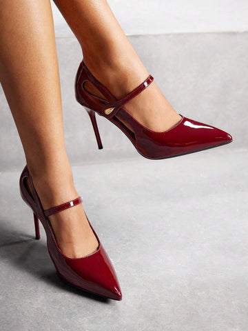 CUCCOO SZL Burgundy High-Heel Pointed Toe Women Dress Shoes For Commuting,
