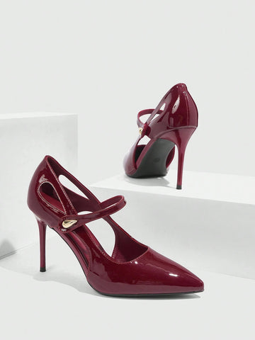 CUCCOO SZL Burgundy High-Heel Pointed Toe Women Dress Shoes For Commuting,