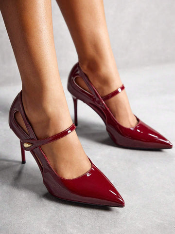 CUCCOO SZL Burgundy High-Heel Pointed Toe Women Dress Shoes For Commuting,