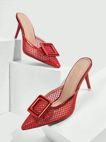 CUCCOO SZL Fashionable Europe & America Style Pointed Toe Mesh Slippers With Buckle
