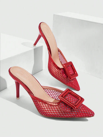 CUCCOO SZL Fashionable Europe & America Style Pointed Toe Mesh Slippers With Buckle
