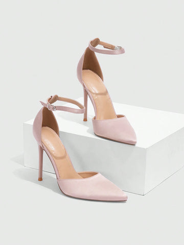 Pink Satin Point-Toe Stilettos, Elegant Commuter Versatile Women High Heels Shoes,