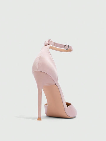 Pink Satin Point-Toe Stilettos, Elegant Commuter Versatile Women High Heels Shoes,