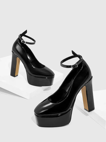 CUCCOO SZL Platform Chunky Heeled Ankle Strap Pumps For Summer Graduation Heels Prom Heels