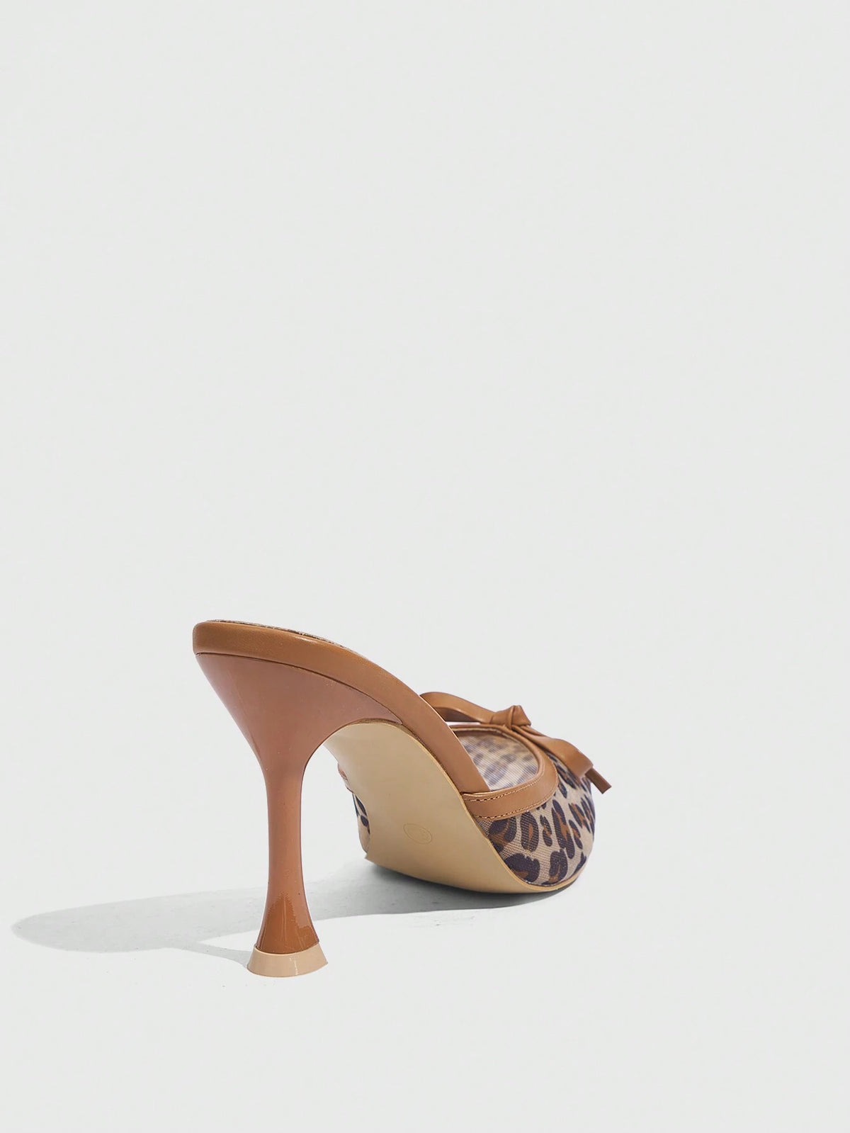 Pointed Toe Leopard Print Mesh Women High Heel Mule Shoes, Brown For Christmas