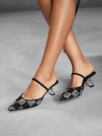 Pointed Toe Sequins Decor Metallic Shiny High Heels Ladies Pumps