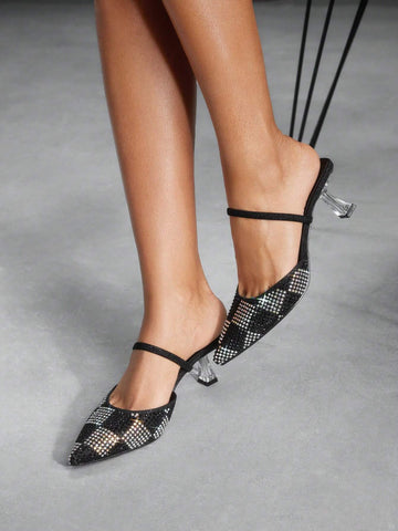 Pointed Toe Sequins Decor Metallic Shiny High Heels Ladies Pumps