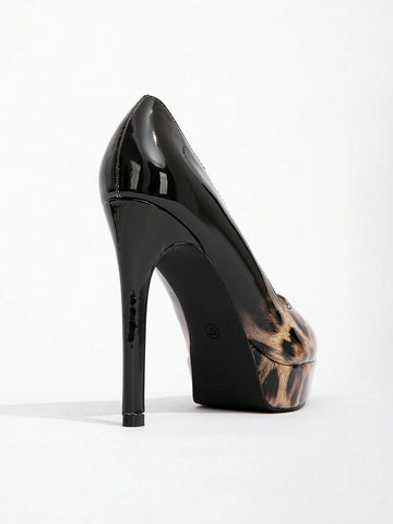 Women's Fashion Leopard Print Pointed Toe High Heel Platform Pumps