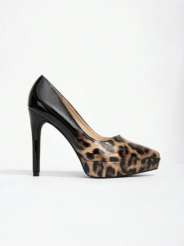 Women's Fashion Leopard Print Pointed Toe High Heel Platform Pumps