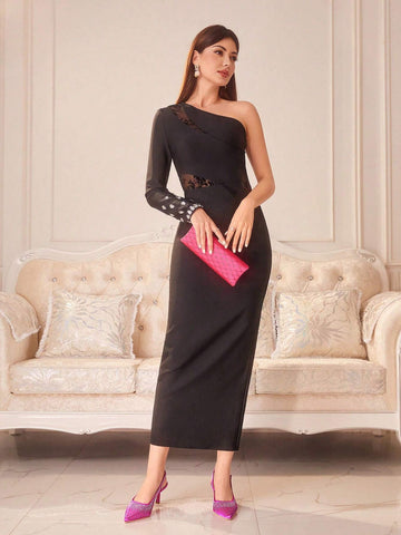 Fuchsia Pointed Toe High Heel Slip-On Shoes With Rhinestones, Comfortable & Fashion