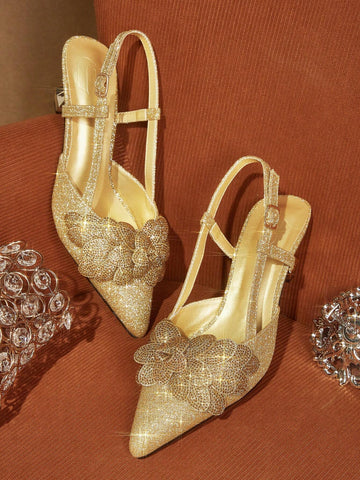 New Fashion High-End French Style Pointed Toe Floral Decor Stiletto Heel