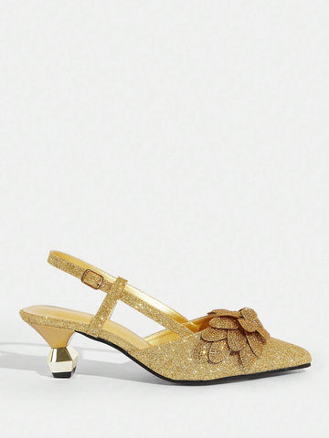 New Fashion High-End French Style Pointed Toe Floral Decor Stiletto Heel