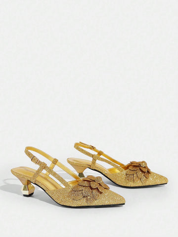 New Fashion High-End French Style Pointed Toe Floral Decor Stiletto Heel