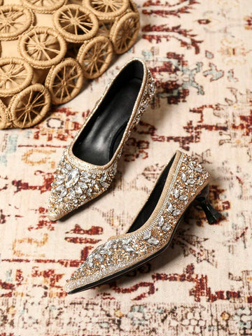Women Fashionable Rhinestone Dress Shoes For Party, Wedding And Daily Commute, New Style
