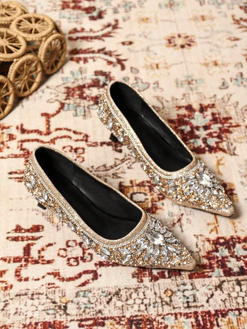 Women Fashionable Rhinestone Dress Shoes For Party, Wedding And Daily Commute, New Style