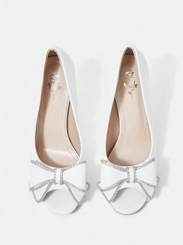 CUCCOO TILAWA Rhinestone Bow Decor Peep Toe Women's High Heeled Sandals