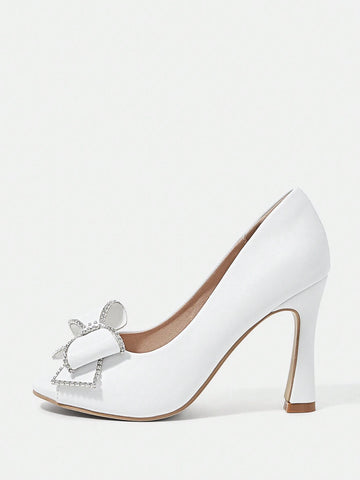 CUCCOO TILAWA Rhinestone Bow Decor Peep Toe Women's High Heeled Sandals