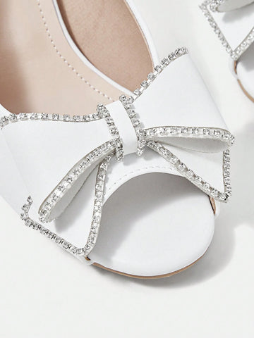 CUCCOO TILAWA Rhinestone Bow Decor Peep Toe Women's High Heeled Sandals