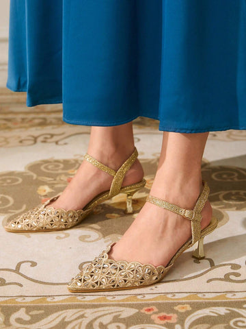 Women Pointed Toe Rhinestone Decor Minimalist Fashionable High Heels, Casual Daily Wear