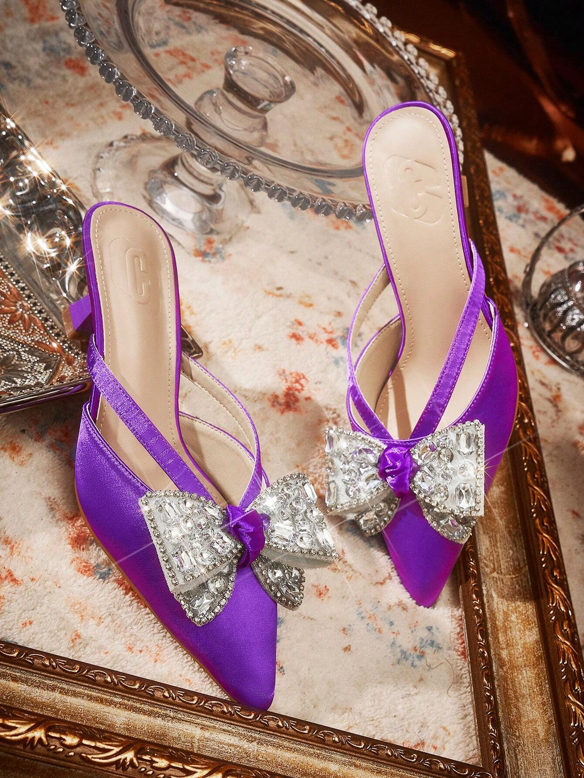 Women Square Toe Stiletto High Heels, Faux Silk Backless Fashion Butterfly Decor Comfortable