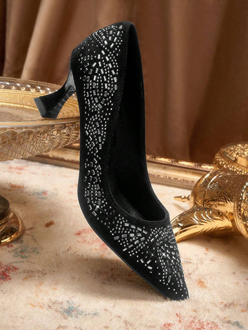 Women's Casual Rhinestone Decorated Simple High Heel Pumps