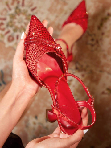 Women's Fashion Party Crystal Heel Slip-On Shoes