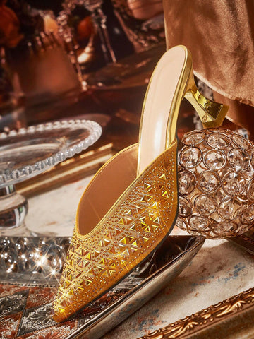 Women's Fashion Rhinestone Decor Pointed Toe Elegant High Heels For Christmas