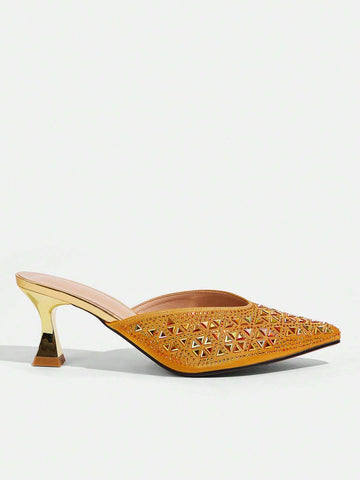 Women's Fashion Rhinestone Decor Pointed Toe Elegant High Heels For Christmas