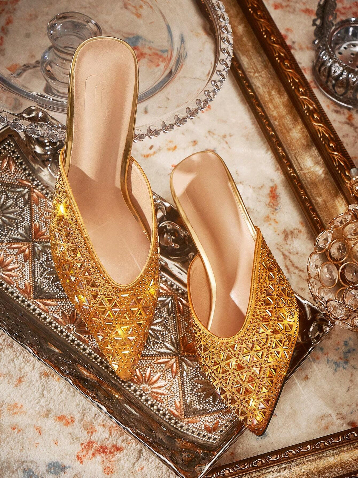Women's Fashion Rhinestone Decor Pointed Toe Elegant High Heels For Christmas