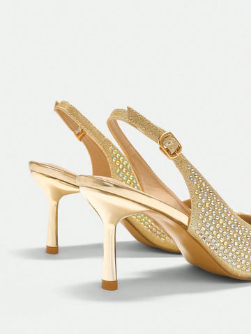Women's Fashion Versatile Elegant Rhinestone Decor Pointed Toe High Heel Pumps